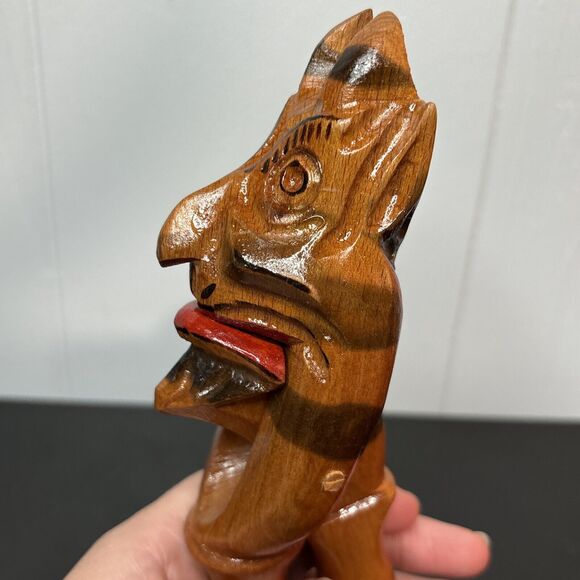 Vintage Hand Carved and Hand Painted Russian Wooden Nutcracker Devil Face - Picture 7 of 9